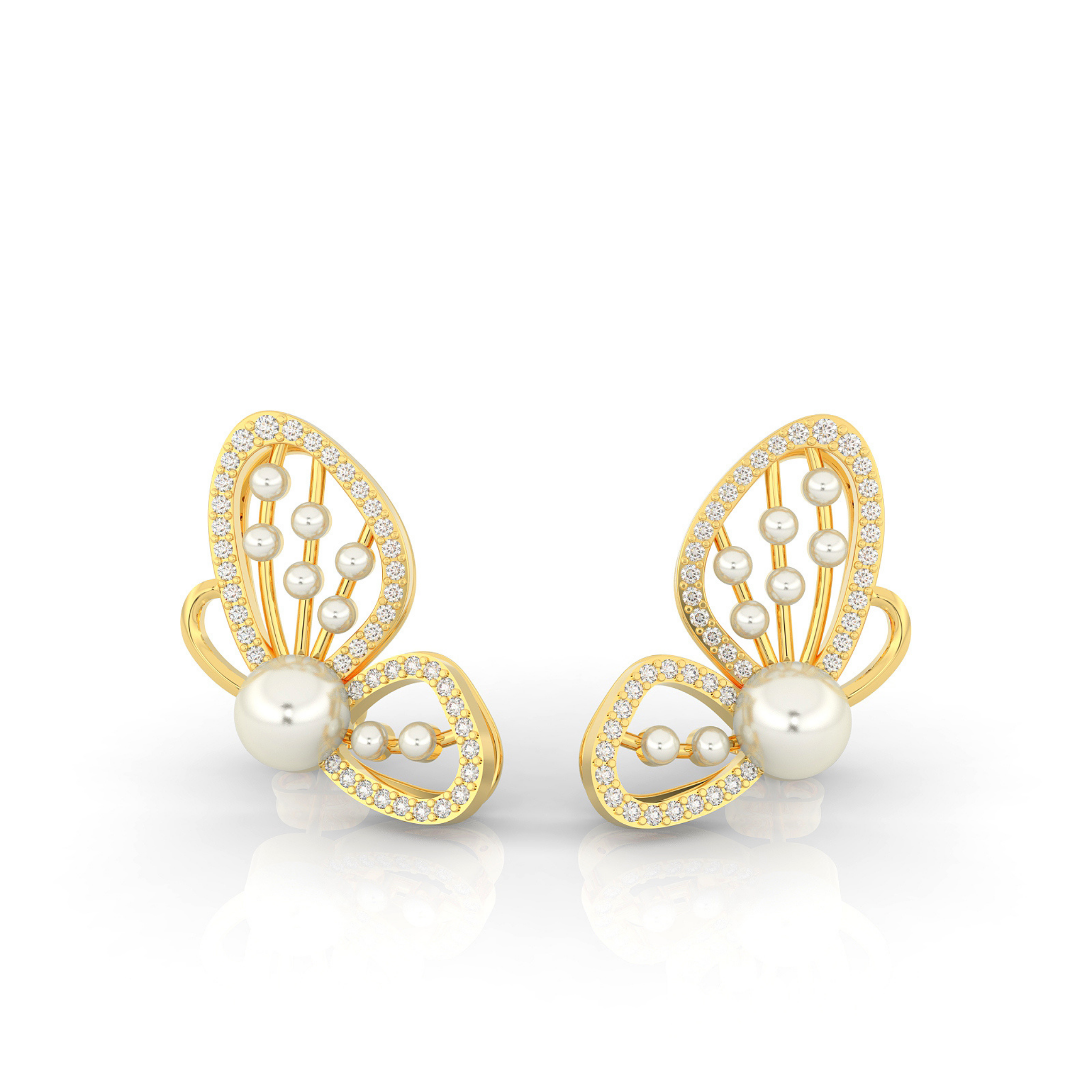 Butterfly Pearl Modern Stud Earrings For Wedding, Hallmarked 925 Sterling Silver